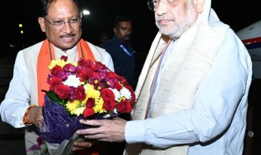 Union Home Minister Amit Shah accorded warm welcome by CM Vishnu Deo Sai at Swami Vivekananda Airport