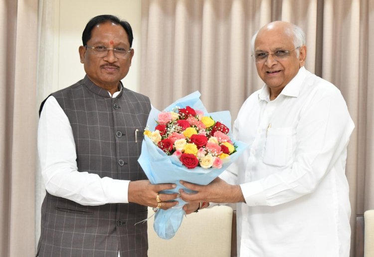 Chief Minister Vishnu Deo Sai Pays Courtesy Visit to Gujarat Chief Minister Bhupendra Patel in Gandhinagar